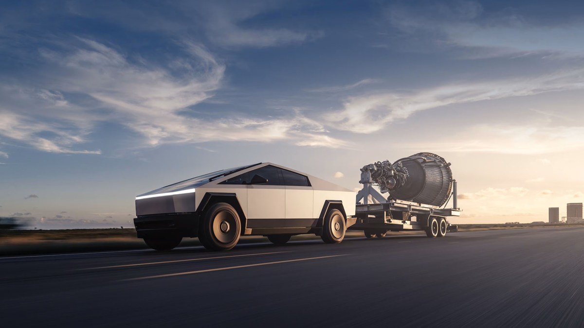 Tesla Cybertruck tractant une pièce de fusée SpaceX // Source : Tesla