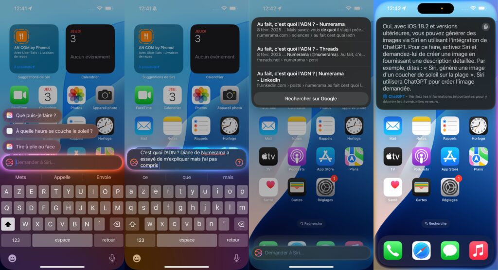 Le mode silencieux de Siri fonctionne aussi avec ChatGPT // Source : Numerama Le mode silencieux de Siri fonctionne aussi avec ChatGPT // Source : Numerama