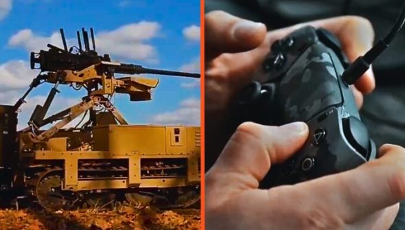 Un drone de combat piloté par une manette dualsense pour la PS5. // Source : 36e brigade d'infanterie navale ukrainienne Un drone de combat piloté par une manette dualsense pour la PS5. // Source : 36e brigade d'infanterie navale ukrainienne