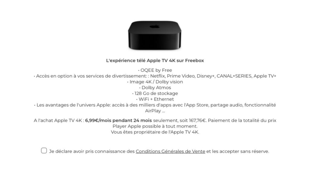 Apple TV 4K dans l'offre Free Apple TV 4K dans l'offre Free