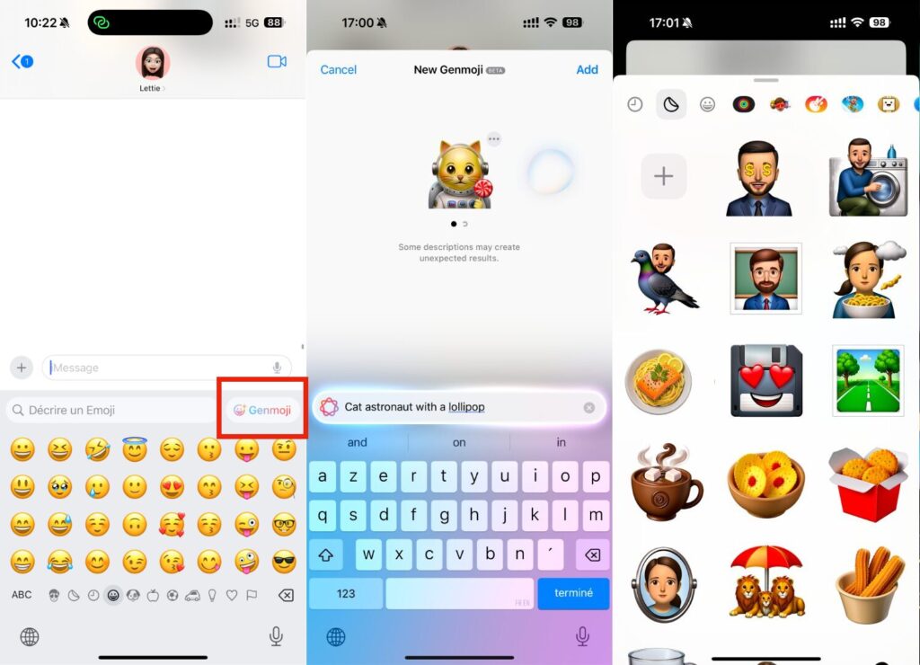 La génération d'un Genmoji dans iOS 18.4.