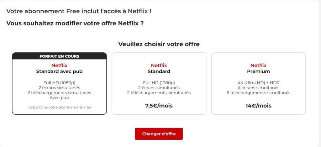Les options chez Free.