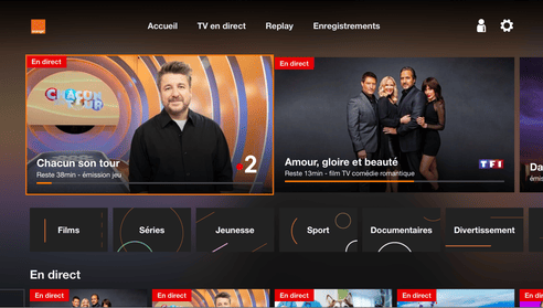 L'application TV d'Orange sur un téléviseur connecté. L'application TV d'Orange sur un téléviseur connecté.