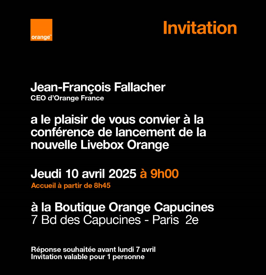 Le carton d'invitation d'Orange. Le carton d'invitation d'Orange.