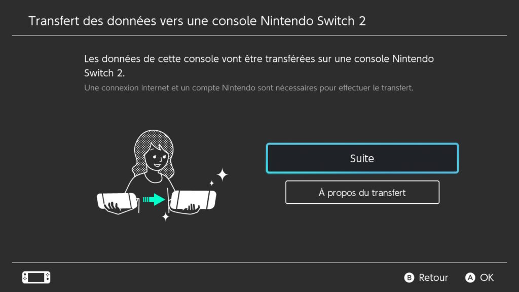 Il faut être connecté au même compte Nintendo pour transférer ses données sur une Switch 2. Il faut être connecté au même compte Nintendo pour transférer ses données sur une Switch 2.