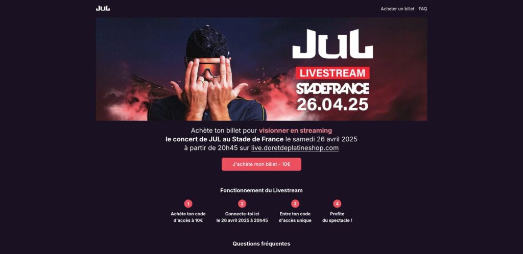 Le site pour acheter un code afin de regarder le concert en direct // Source : Numerama