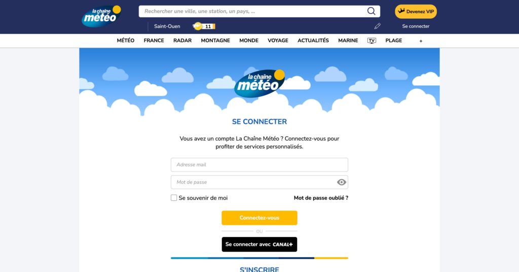 La page de connexion de La Chaîne Météo avec le bouton de connexion via Canal+ // Source : Numerama La page de connexion de La Chaîne Météo avec le bouton de connexion via Canal+ // Source : Numerama