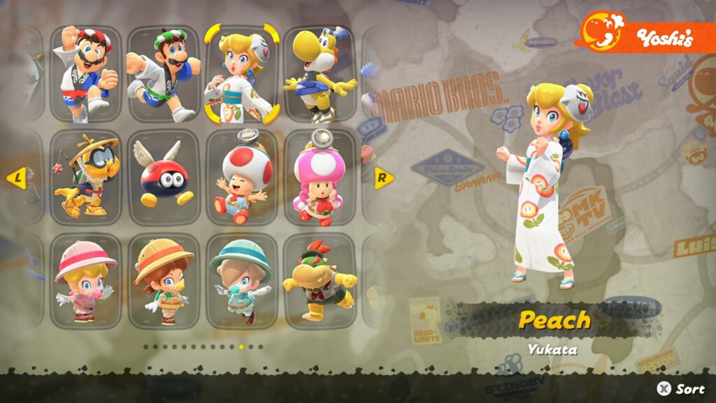 On peut voir l'univers japonais des personnages principaux, avec Mario, Luigi et Peach avec des kimonos. On peut voir l'univers japonais des personnages principaux, avec Mario, Luigi et Peach avec des kimonos.