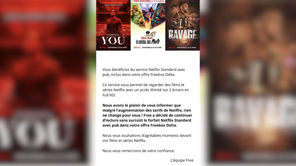 Free prend en charge l'augmentation de Netflix Standard avec pub // Source : ThierryCroizier via X Free prend en charge l'augmentation de Netflix Standard avec pub // Source : ThierryCroizier via X