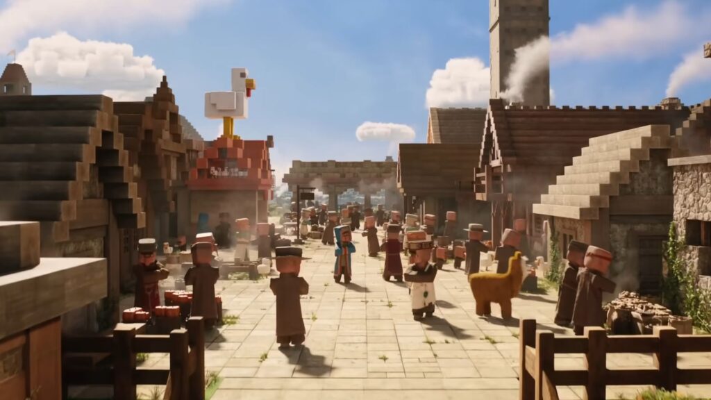 Un village dans le film avec son usine à poulets cuits // Source : Warner Bros. Un village dans le film avec son usine à poulets cuits // Source : Warner Bros.