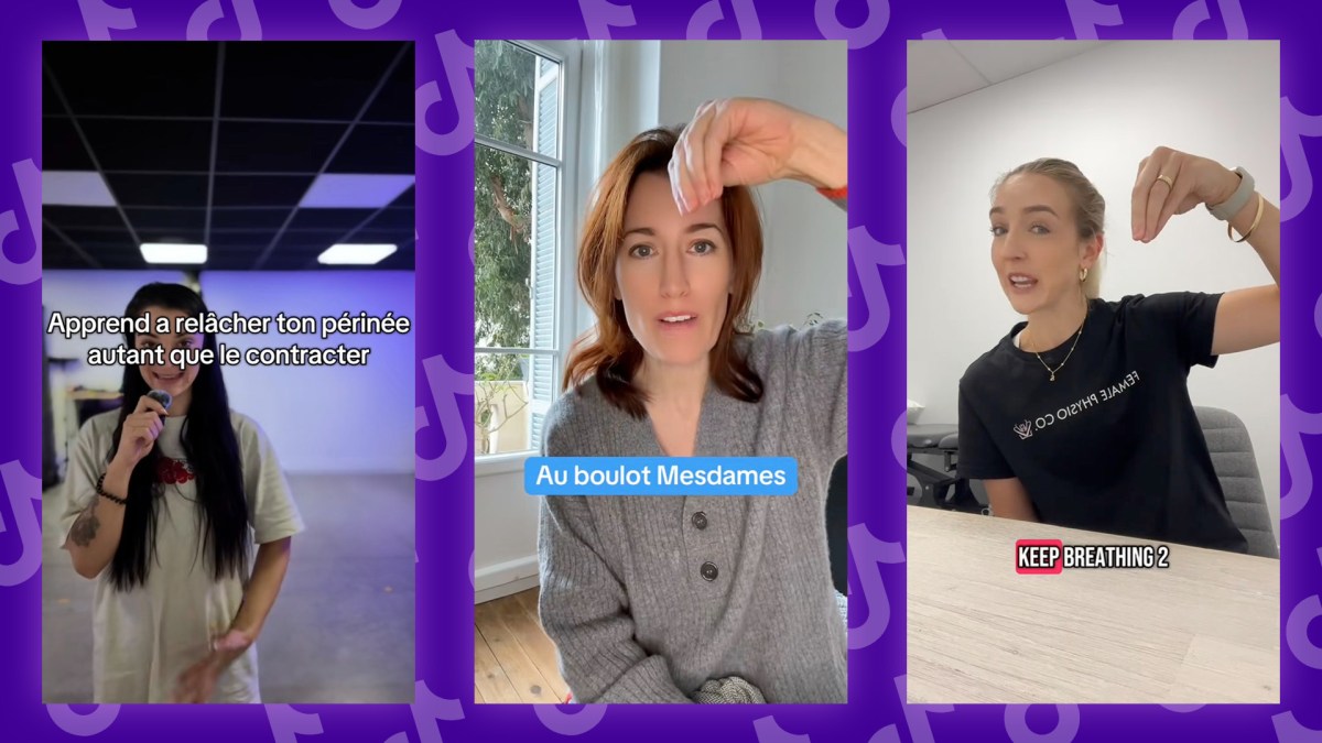 Rééduquer son périnée sur TikTok, vraiment ? // Source : Captures d'écran TikTok, montage Nino Barbey pour Numerama Rééduquer son périnée sur TikTok, vraiment ? // Source : Captures d'écran TikTok, montage Nino Barbey pour Numerama
