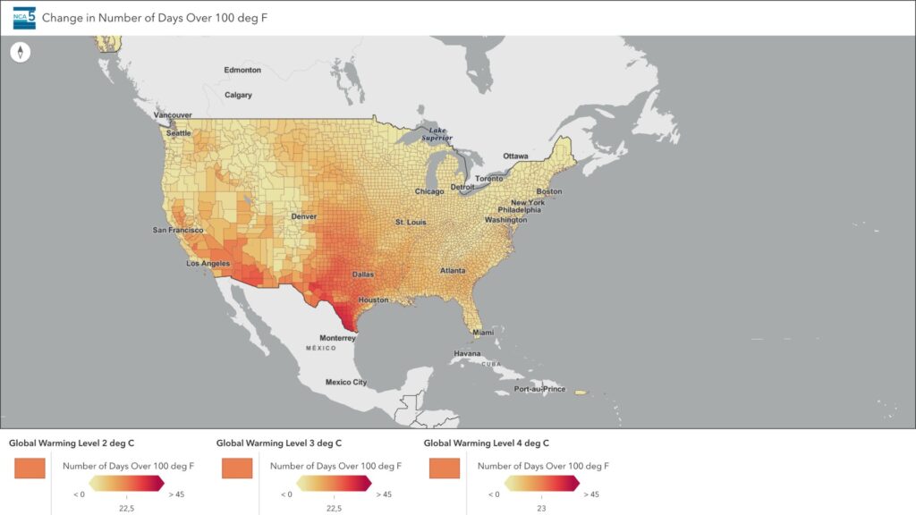 Le National Climate Assesment livre des données importantes sur l'impact du changement climatique sur les USA. // Source : Atlas du NCA Le National Climate Assesment livre des données importantes sur l'impact du changement climatique sur les USA. // Source : Atlas du NCA