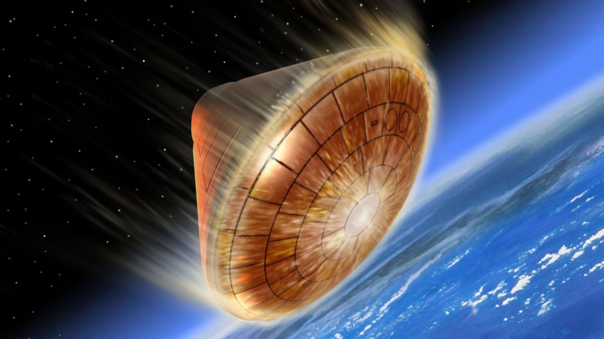 Vue d'artiste d'une capsule effectuant sa rentrée atmosphérique. // Source : ESA - D.Ducros (image recadrée) Vue d'artiste d'une capsule effectuant sa rentrée atmosphérique. // Source : ESA - D.Ducros (image recadrée)