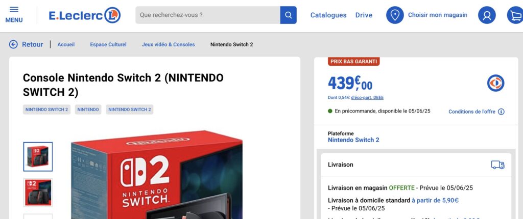 Sur le site de Leclerc, la Switch 2 est déjà soldée de 30 euros. Un prix jugé plus juste par l'entreprise. Sur le site de Leclerc, la Switch 2 est déjà soldée de 30 euros. Un prix jugé plus juste par l'entreprise.