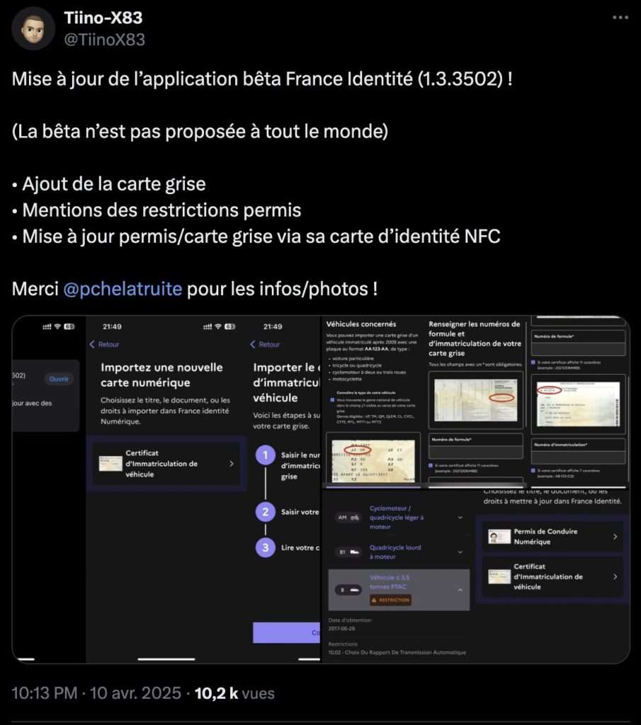 Tiino-X83 est le premier à avoir montré le fonctionnement de l'ajout d'une carte grise. Tiino-X83 est le premier à avoir montré le fonctionnement de l'ajout d'une carte grise.