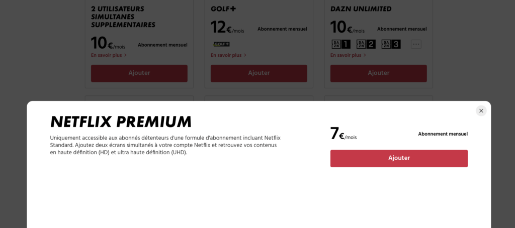 Pour les nouveaux clients, l'option Netflix Premium est déjà proposée à 7,50 euros.