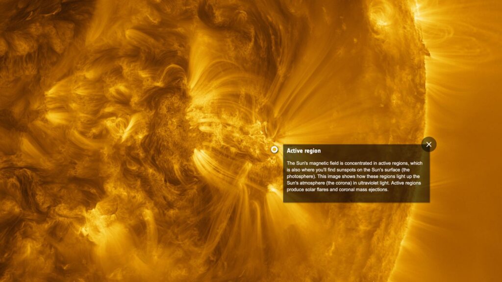 Détail de l'image grandiose du Soleil, avec explications en anglais. // Source : Capture d'écran ESA Détail de l'image grandiose du Soleil, avec explications en anglais. // Source : Capture d'écran ESA