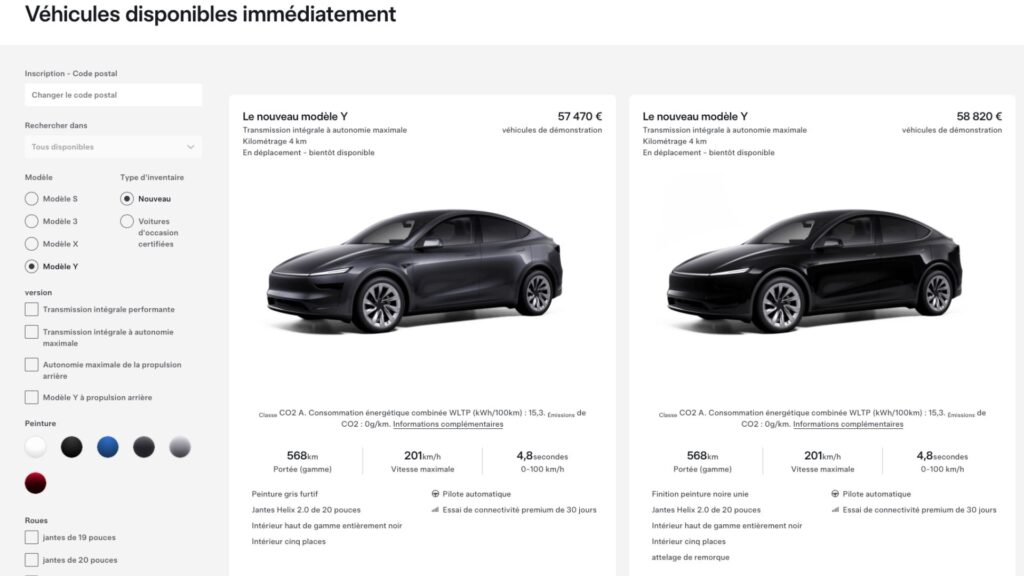 Tesla a deux nouveaux Model Y en stock en Allemagne // Source : Tesla (capture d'écran) Tesla a deux nouveaux Model Y en stock en Allemagne // Source : Tesla (capture d'écran)