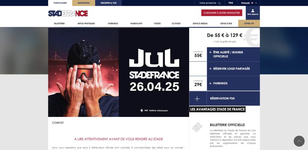 Il n'y a plus aucune place en vente pour le concert de Jul // Source : Numerama