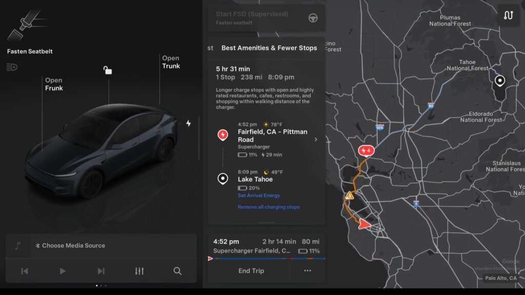 Le système de navigation propose désormais trois types d'itinéraires avec la Spring Update // Source : Tesla