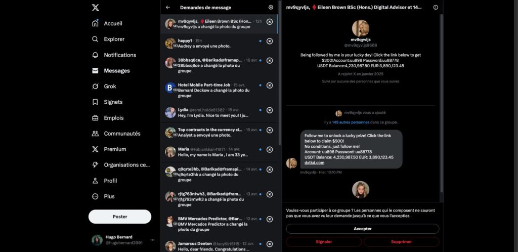 Les DM sont pollués de spams // Source : Numerama