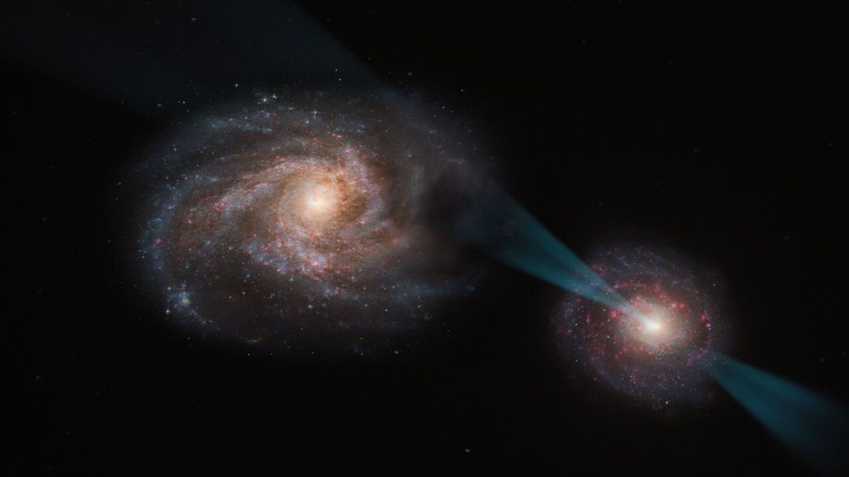 Vue d'artiste de la «joute cosmique » // Source : ESO/M. Kornmesser Vue d'artiste de la «joute cosmique » // Source : ESO/M. Kornmesser