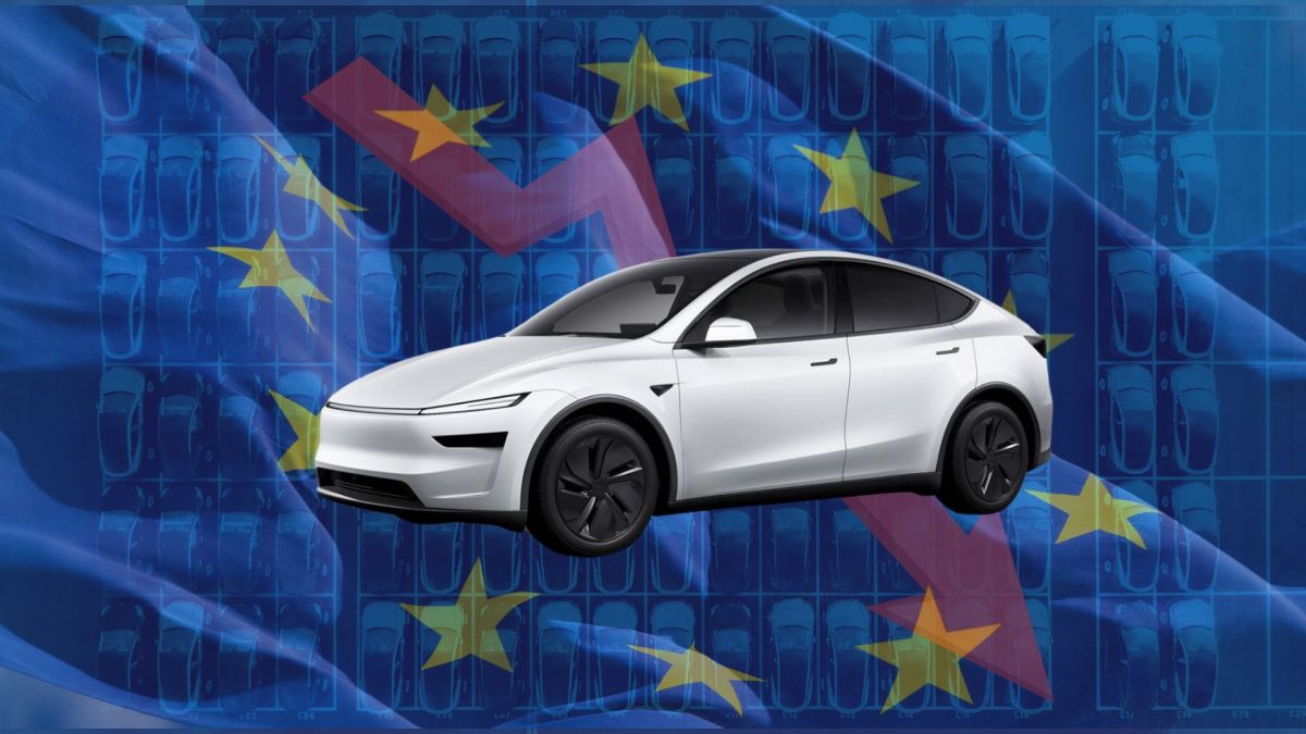 Tesla en baisse en Europe // Source : Montage Raphaelle Baut Tesla en baisse en Europe // Source : Montage Raphaelle Baut
