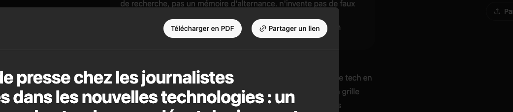 On peut exporter les rapports de Deep Research en PDF // Source : Numerama