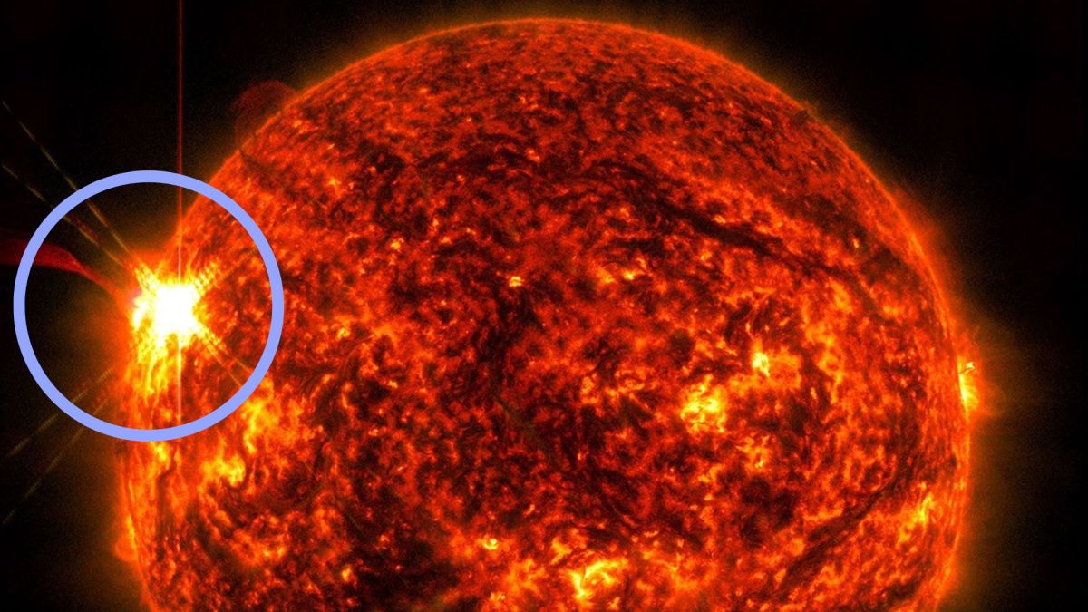 L'éruption solaire du 14 mai 2025. // Source : NASA/SDO (annotation Numerama) L'éruption solaire du 14 mai 2025. // Source : NASA/SDO (annotation Numerama)