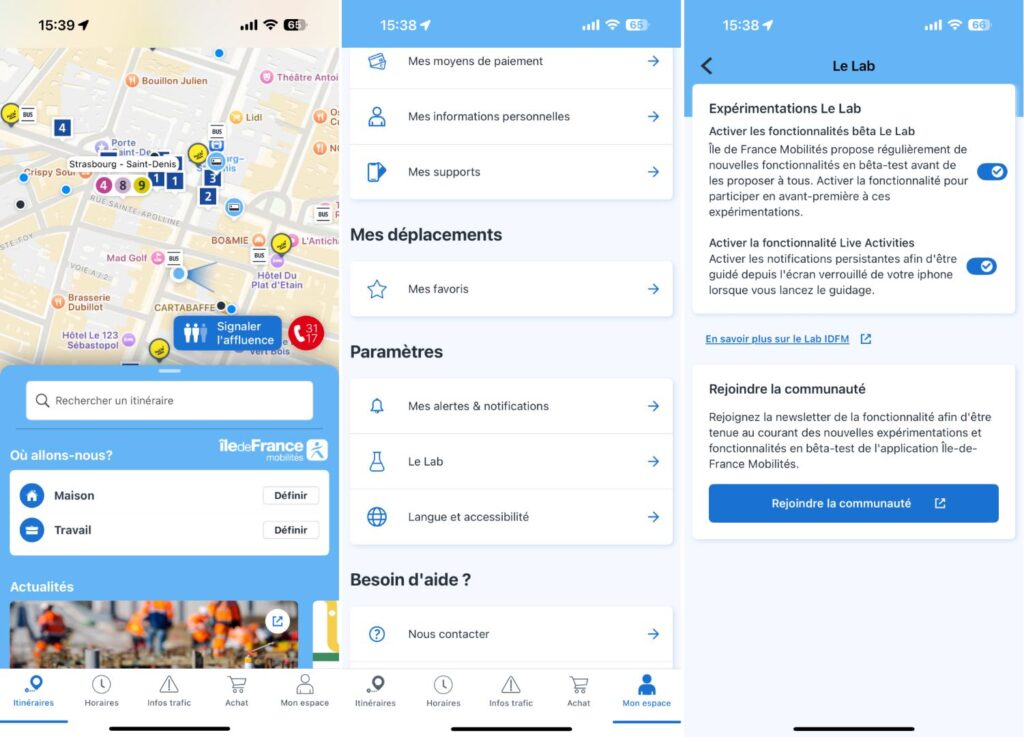 L'activation de la Live Activities dans Île-de-France Mobilités. // Source : Numerama
