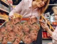 Des têtes de Trump dans un caddie de supermarché // Source : Montage Numerama Des têtes de Trump dans un caddie de supermarché // Source : Montage Numerama