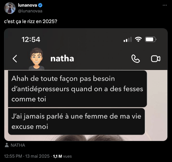 Parfois, le « rizz » est inexistant, comme dans cet exemple // Source : Capture Numerama Parfois, le « rizz » est inexistant, comme dans cet exemple // Source : Capture Numerama
