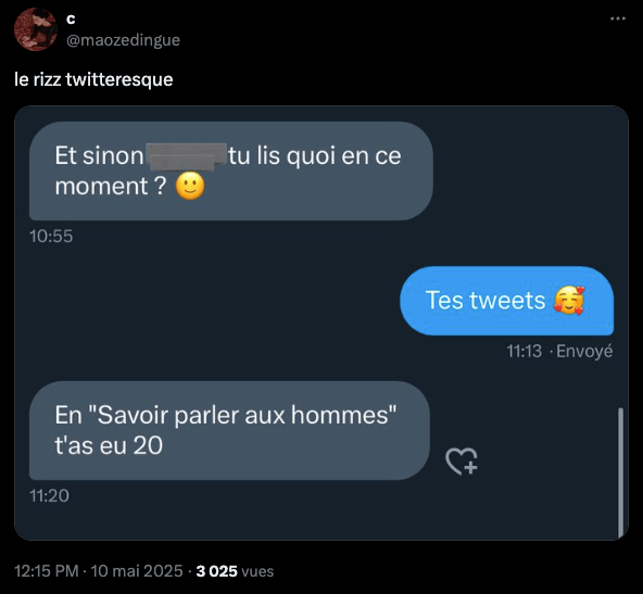 Un autre exemple de « rizz » // Source : Capture Numerama Un autre exemple de « rizz » // Source : Capture Numerama