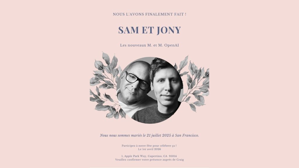 Sam & Jony se marient // Source : Montage Numerama Sam & Jony se marient // Source : Montage Numerama