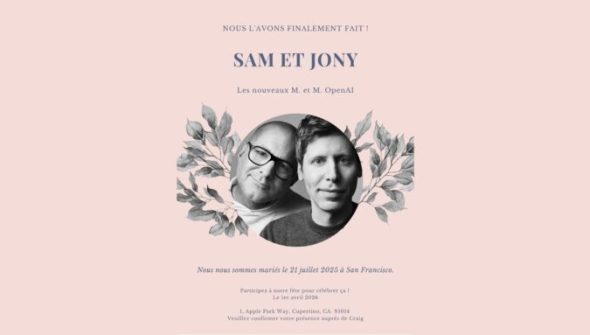 Sam & Jony se marient // Source : Montage Numerama Sam & Jony se marient // Source : Montage Numerama