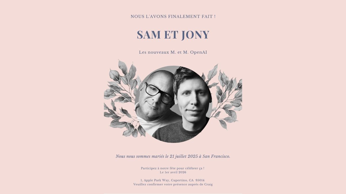 Sam & Jony se marient // Source : Montage Numerama Sam & Jony se marient // Source : Montage Numerama
