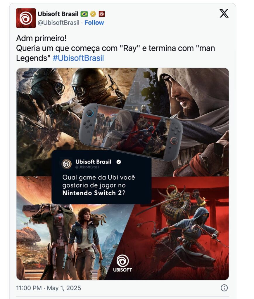 Le tweet d'Ubisoft Brésil n'a étrangement pas été supprimé. Le tweet d'Ubisoft Brésil n'a étrangement pas été supprimé.