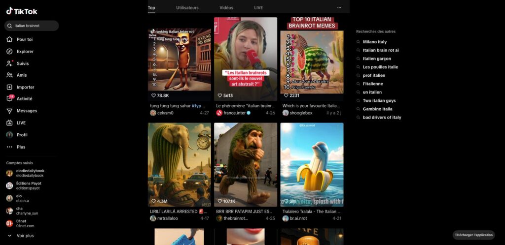 Les vidéos d'italian brainrot pullulent sur TikTok // Source : Capture Numerama