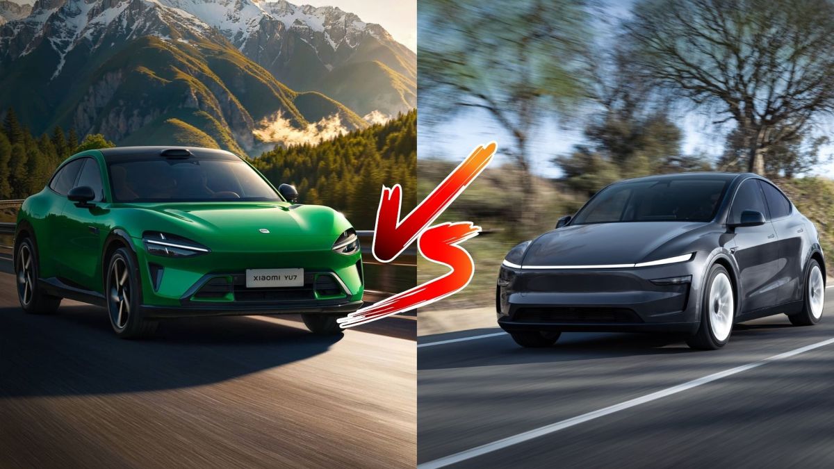 Le Xiaomi YU7 face au Tesla Model Y // Source : Robin San Vicente pour Numerama Le Xiaomi YU7 face au Tesla Model Y // Source : Robin San Vicente pour Numerama
