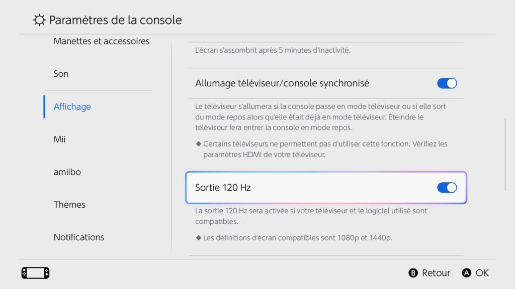 Les réglages d'affichage de la Switch 2. Les réglages d'affichage de la Switch 2.