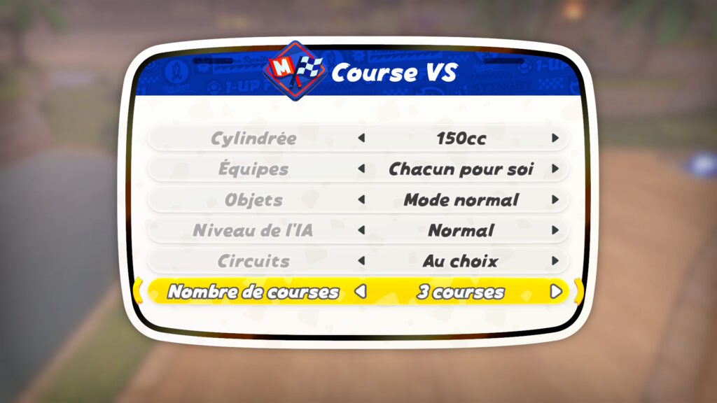 Les réglages du mode Course VS. Les réglages du mode Course VS.