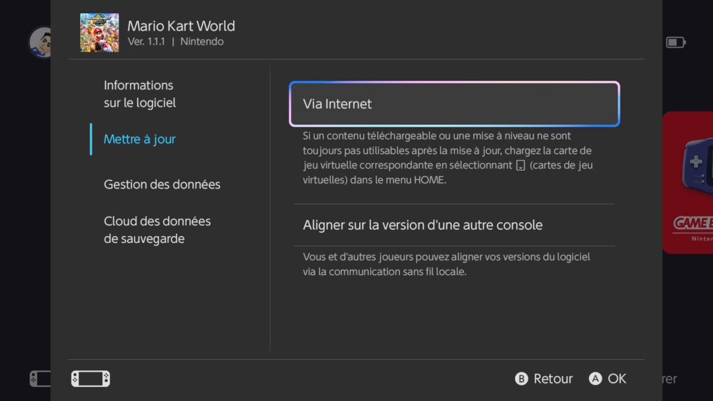 Le menu de mise à jour d'un jeu sur Nintendo Switch 2. Le menu de mise à jour d'un jeu sur Nintendo Switch 2.