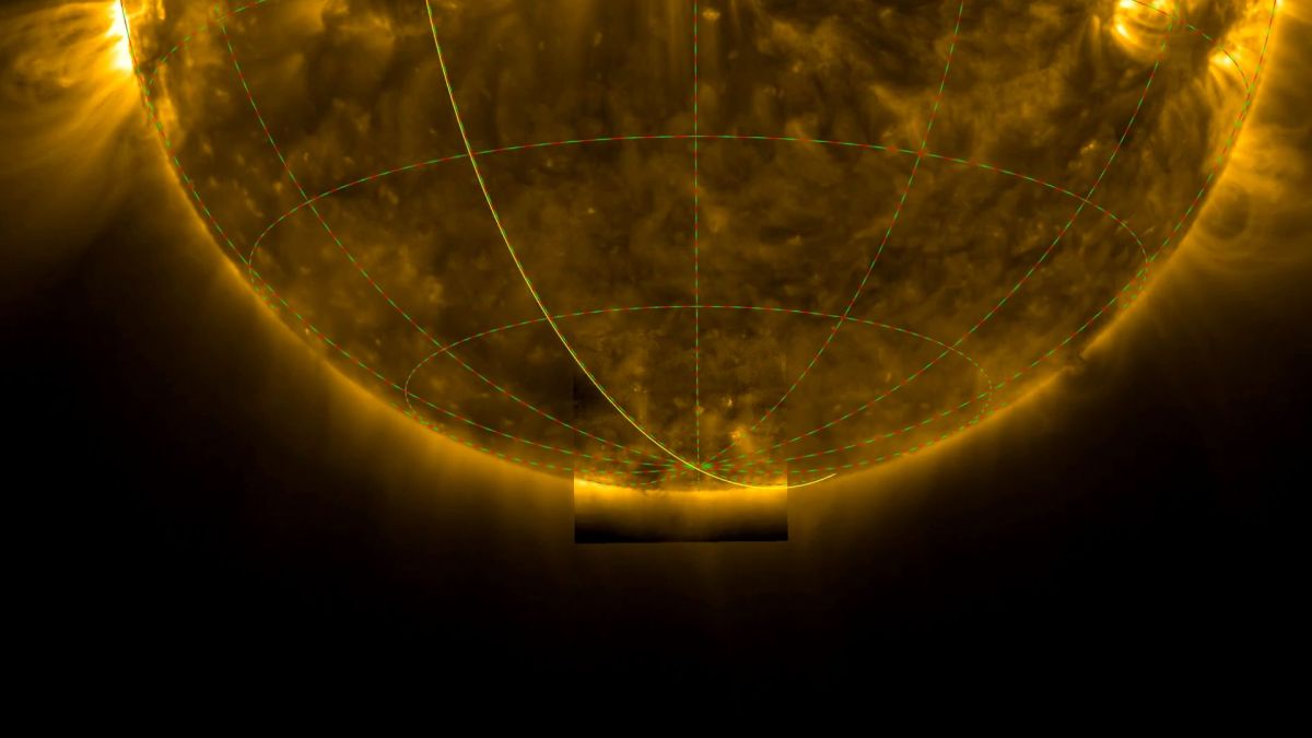 Vue du pôle sud du Soleil par Solar Orbiter. // Source : Equipe ESA & NASA/Solar Orbiter/EUI, D. Berghmans (ROB) Vue du pôle sud du Soleil par Solar Orbiter. // Source : Equipe ESA & NASA/Solar Orbiter/EUI, D. Berghmans (ROB)