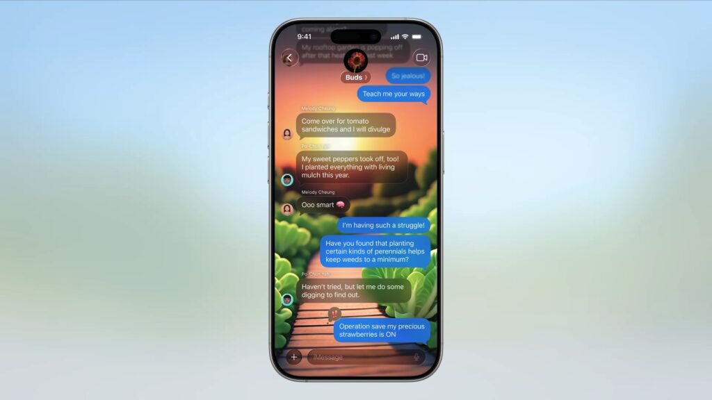 iMessage avec ses fonds d'écran personnalisables. // Source : Apple iMessage avec ses fonds d'écran personnalisables. // Source : Apple