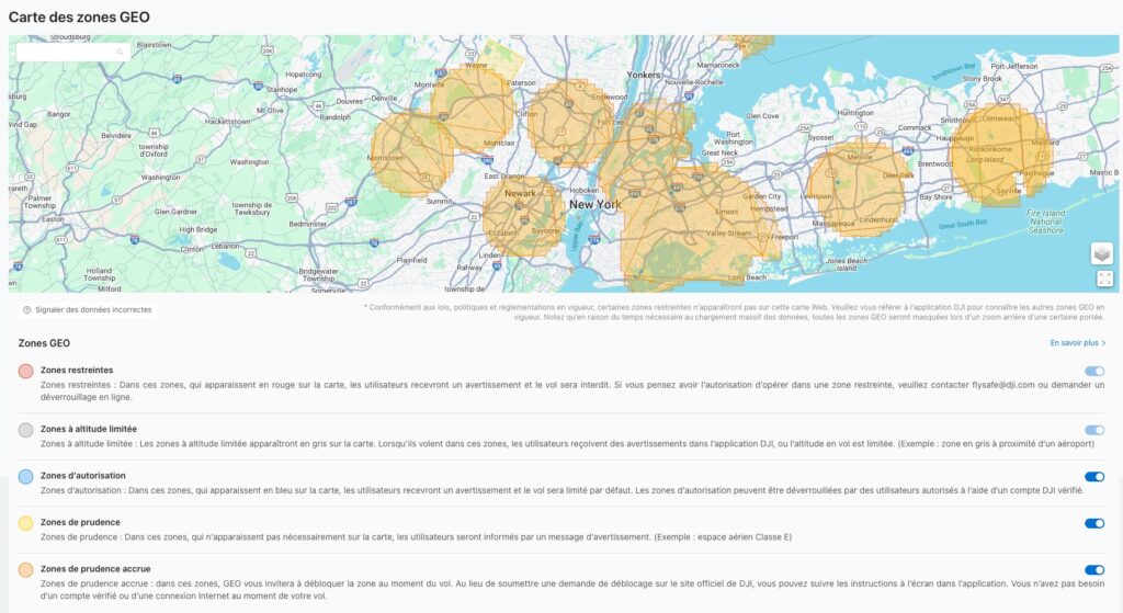 La carte des zones GEO sur le site de DJi // Source : Capture Numerama La carte des zones GEO sur le site de DJi // Source : Capture Numerama