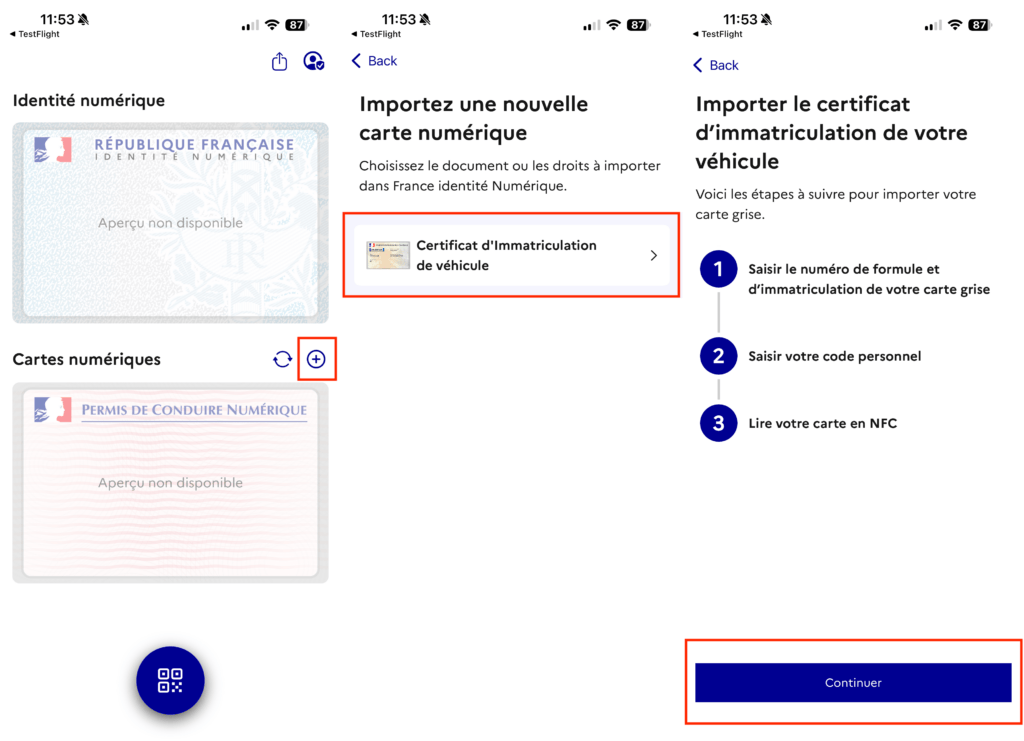 Première étape pour ajouter une carte grise dans France Identité. Première étape pour ajouter une carte grise dans France Identité.