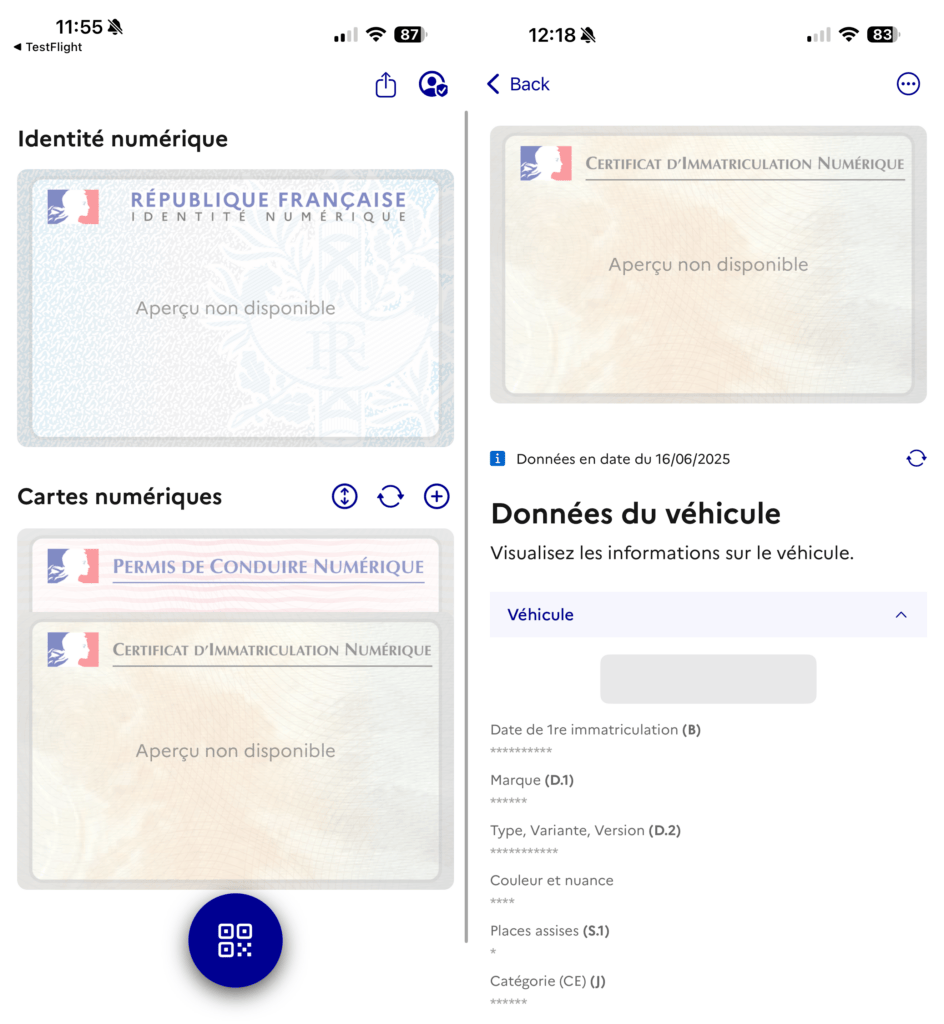 Les captures d'écran masquent les informations dans France Identité, mais tout est bien correct. Les captures d'écran masquent les informations dans France Identité, mais tout est bien correct.