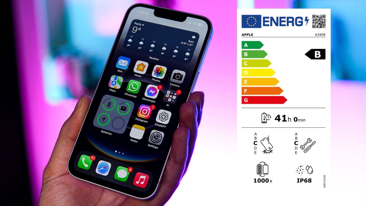 L'étiquette énergie de l'iPhone 16e. // Source : Numerama L'étiquette énergie de l'iPhone 16e. // Source : Numerama