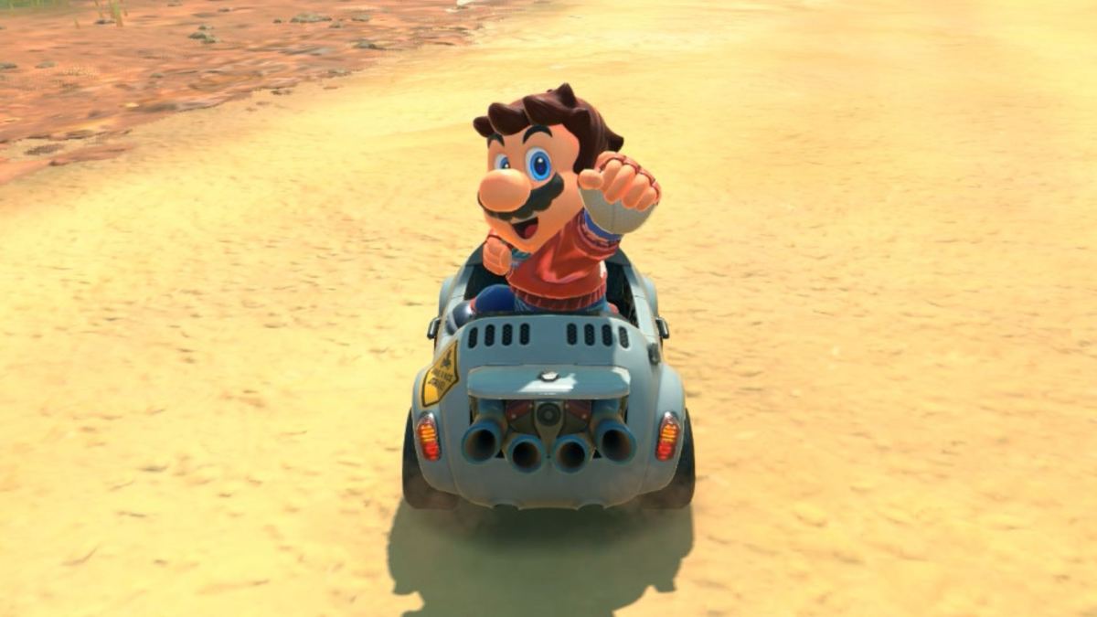 Mario baroudeur dans Mario Kart World. // Source : Numerama Mario baroudeur dans Mario Kart World. // Source : Numerama