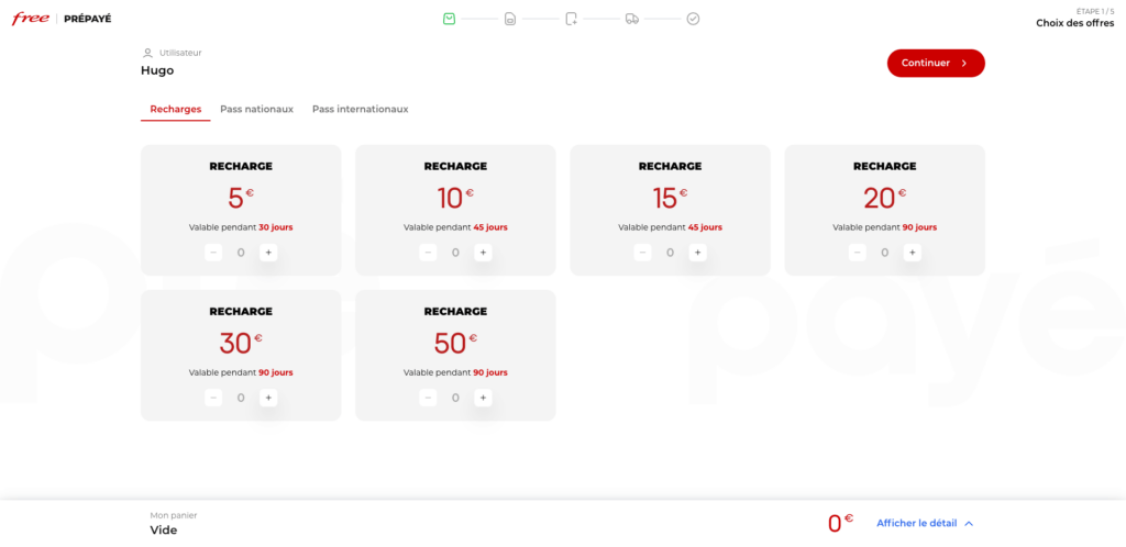 Les recharges disponibles sur Free Prépayé // Source : Capture Numerama Les recharges disponibles sur Free Prépayé // Source : Capture Numerama
